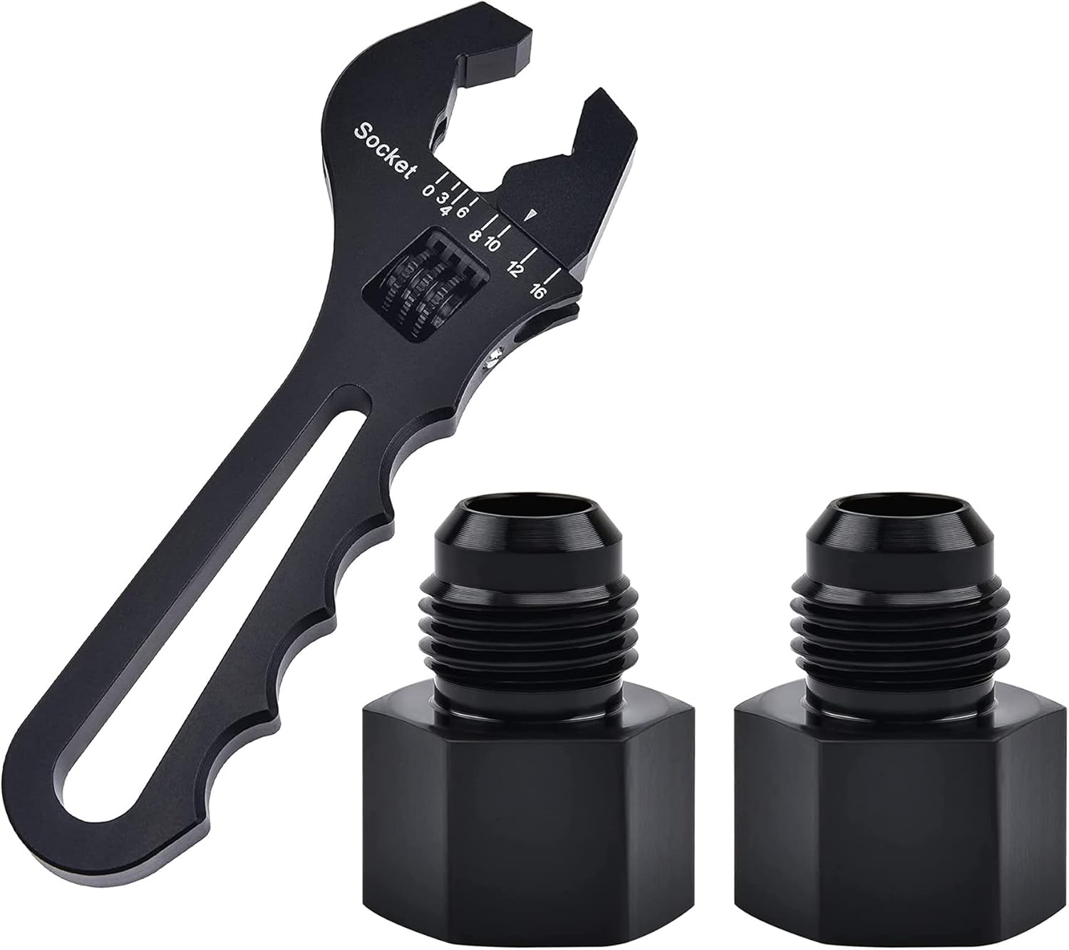 EVIL ENERGY 8AN Male to 1/2 NPT Female Fitting 2PCS Bundle with Adjustable 3AN-16AN Wrench Aluminum Black