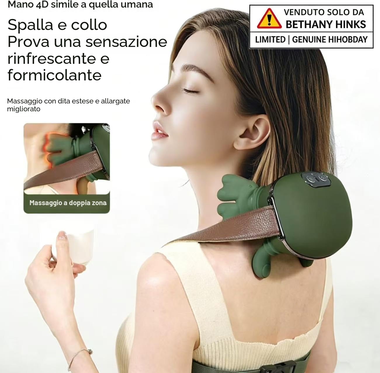 Massaggiatore per collo e spalle, a forma di mano per tessuti profondi 4D, con terapia del calore, dispositivo portatile per massaggio elettrico per alleviare il dolore