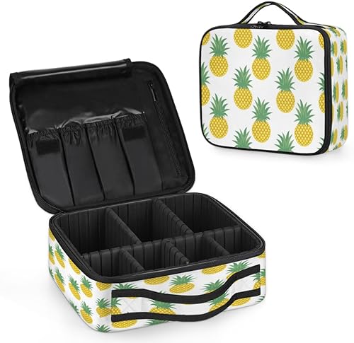 Bolsa de maquillaje de viaje para mujer, grande, cuadrada, portátil, profesional, de tren de coqueta, estuche de cosméticos con asa, piña tropical