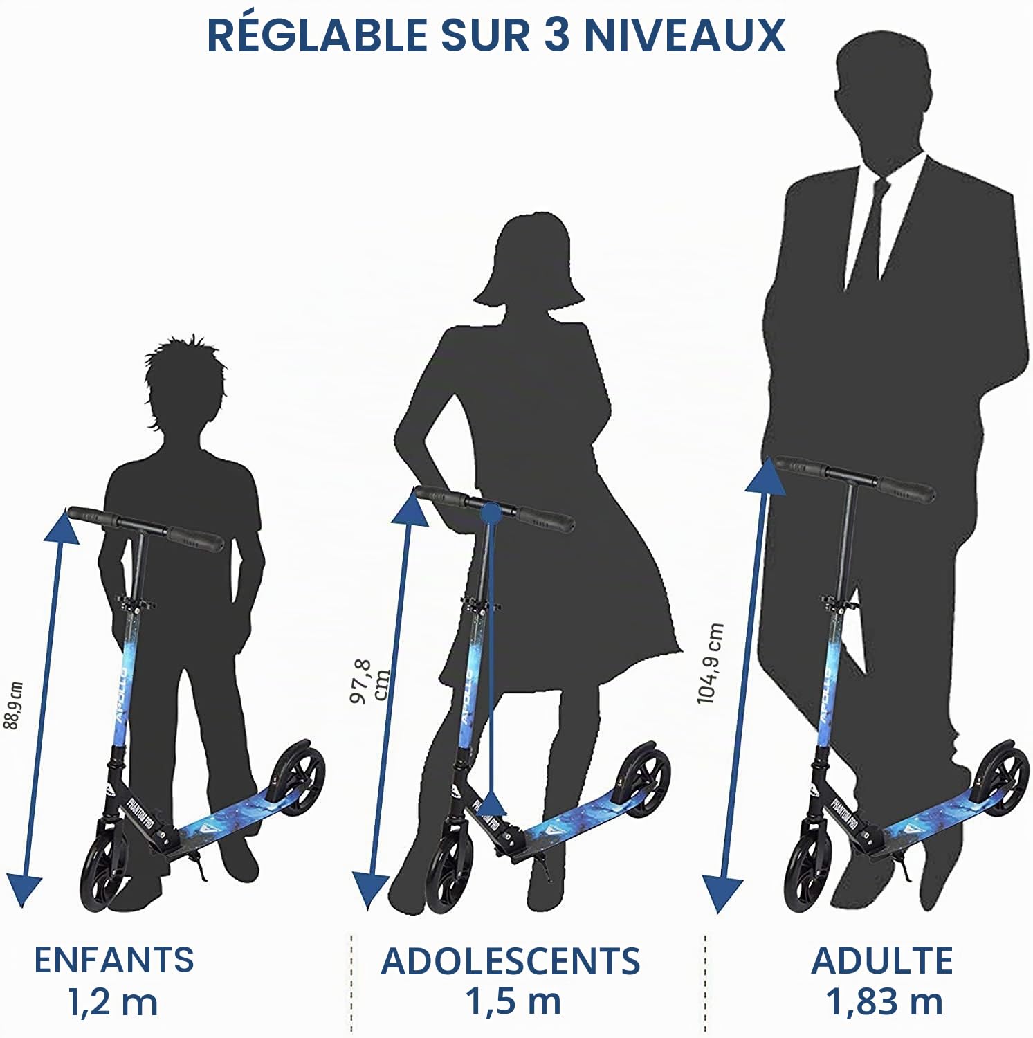 Apollo Trotinette aux Roues XXL - 200mm - Trotinette Freestyle de Ville Phantom Pro - City Scooter Pliable et à Hauteur Ajustable pour Adultes et Enfants