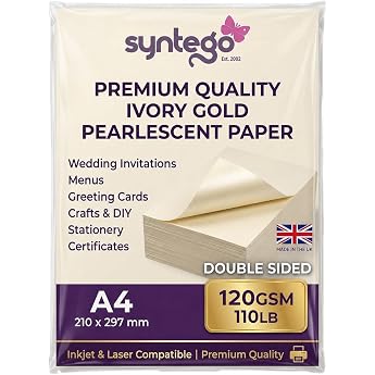 Syntego A4 Petals Double Sided Pearlescent Paper Suitable for Inkjet and Laser Printers 10 Gold White 120gsm Gold White