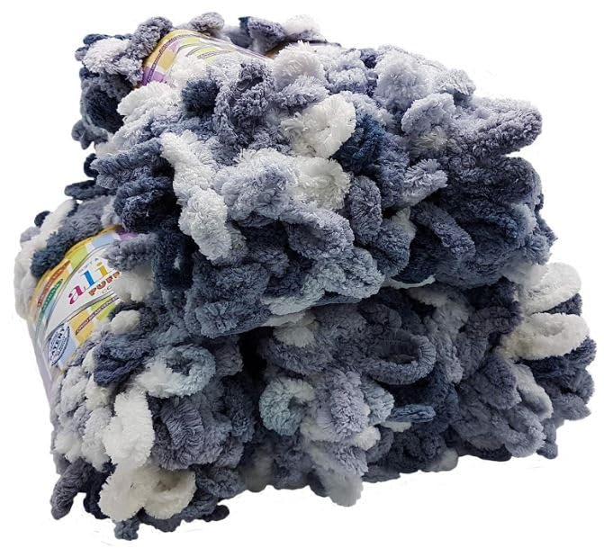 Ilkadim Export 5 x 100g Lana Alize Puffy Color - 500g Multicolore Super Voluminosa per Maglieria Con Le Dita - Maglia Senza Ago (Grigio B
