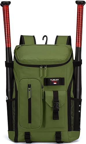 Vista 12 de TUGUAN Mochila de béisbol para adultos con soporte para bates de 2/4 y gancho para cerca, bolsa ligera de softbol para hombre con compartimento