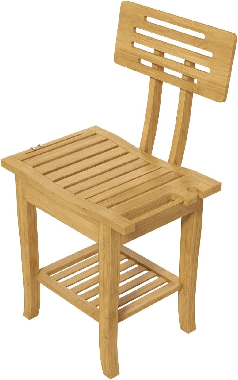 Jekruiet Teak Shower Bench For Corner, 18 Inch Shower Chair Stool For