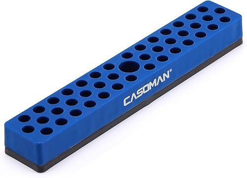 CASOMAN Organizador de brocas hexagonales de 14 pulgadas con base magnética, azul, organizador de brocas de 43 agujeros con base magnética fuerte,