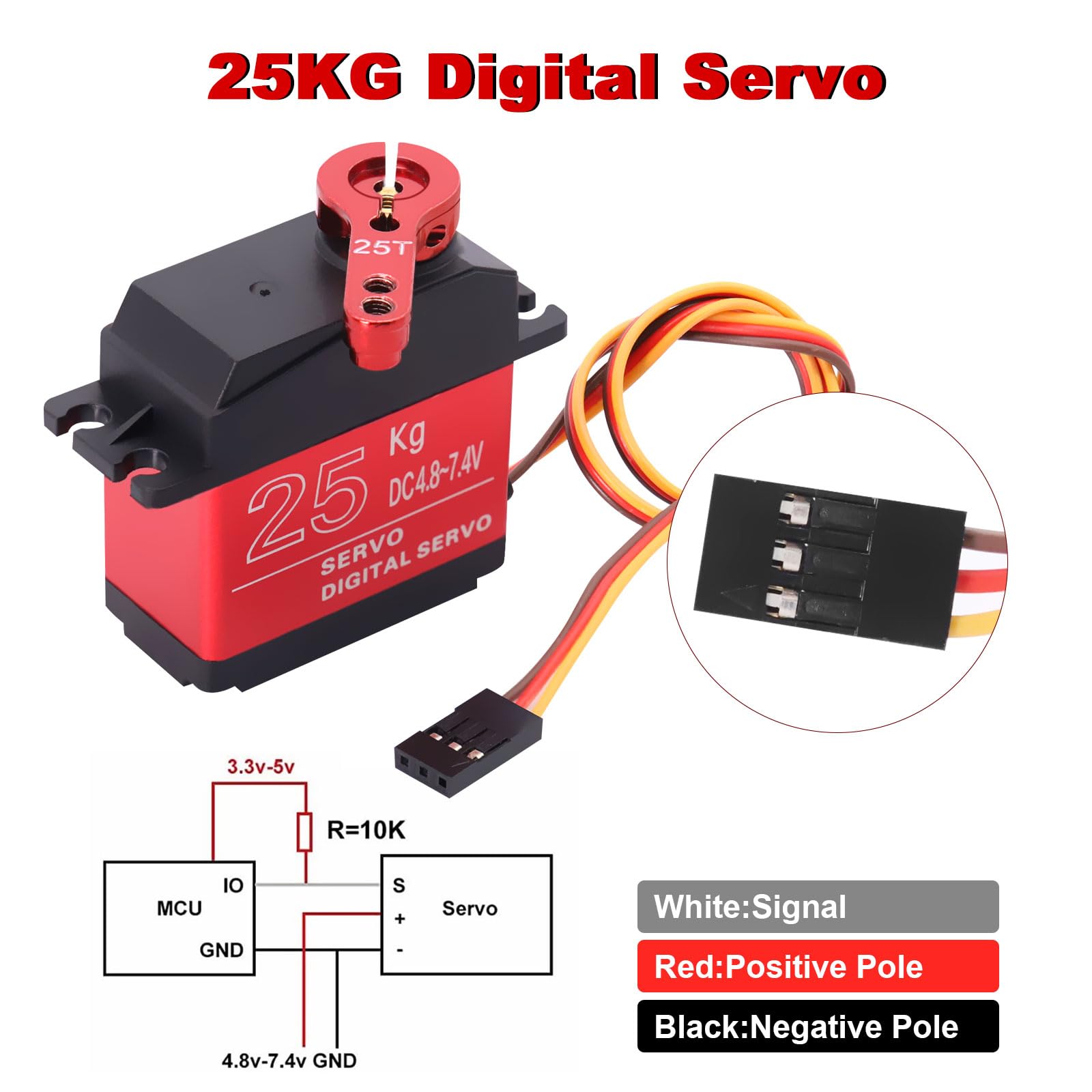 Servomoteur 25KG, 2PCS Servo RC numérique métal, Servomoteur numérique Servo Moteur RC servo 180° pour avion RC hélicoptère/voiture RC Bateau pour Arduino