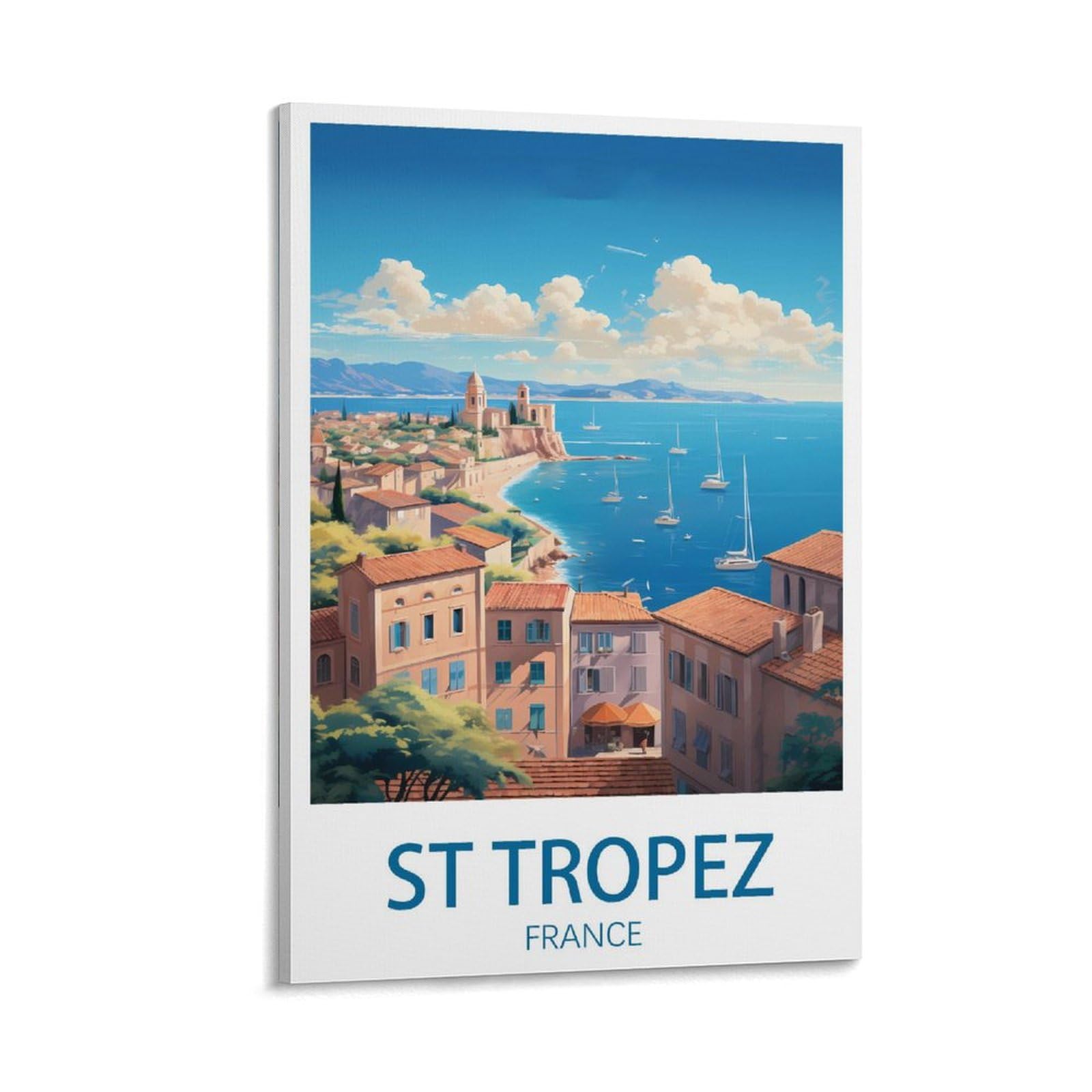 GuYaNa St Tropez France Vintage Travel Poster Landscape 20x30inch(50x75cm) Canvas Wall Art Print Painting for Wall Decor Living Room Bedroom