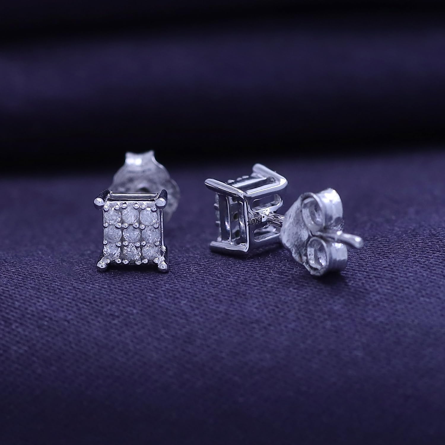 Women'S (1/10 Ct) Natural Diamond 10K Gold Square Shape Stud Earrings