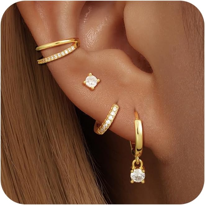 Ear Jewelry Gift Set – 4 Pairs of Gold Plated Earrings for Women