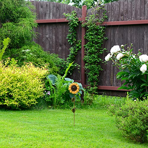 Metal Sunflower Garden Stakes Flower Yard Art Planter Stake Party Lawn Pathway Walkway Patio Decor Yard Sign Indoor Outdoor Decoration (22.5") #TOP3