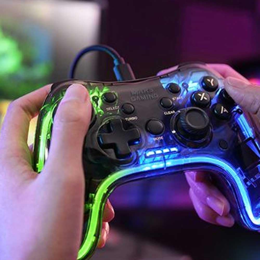 Mars Gaming MGP-C, Profesjonalny Neonowy Gamepad RGB, Podwójne Wibracje Haptyczne, Joysticki Analogowe, Kontroler dla PC, SWITCH, PS3, Raspberry Pi, Mac, Android