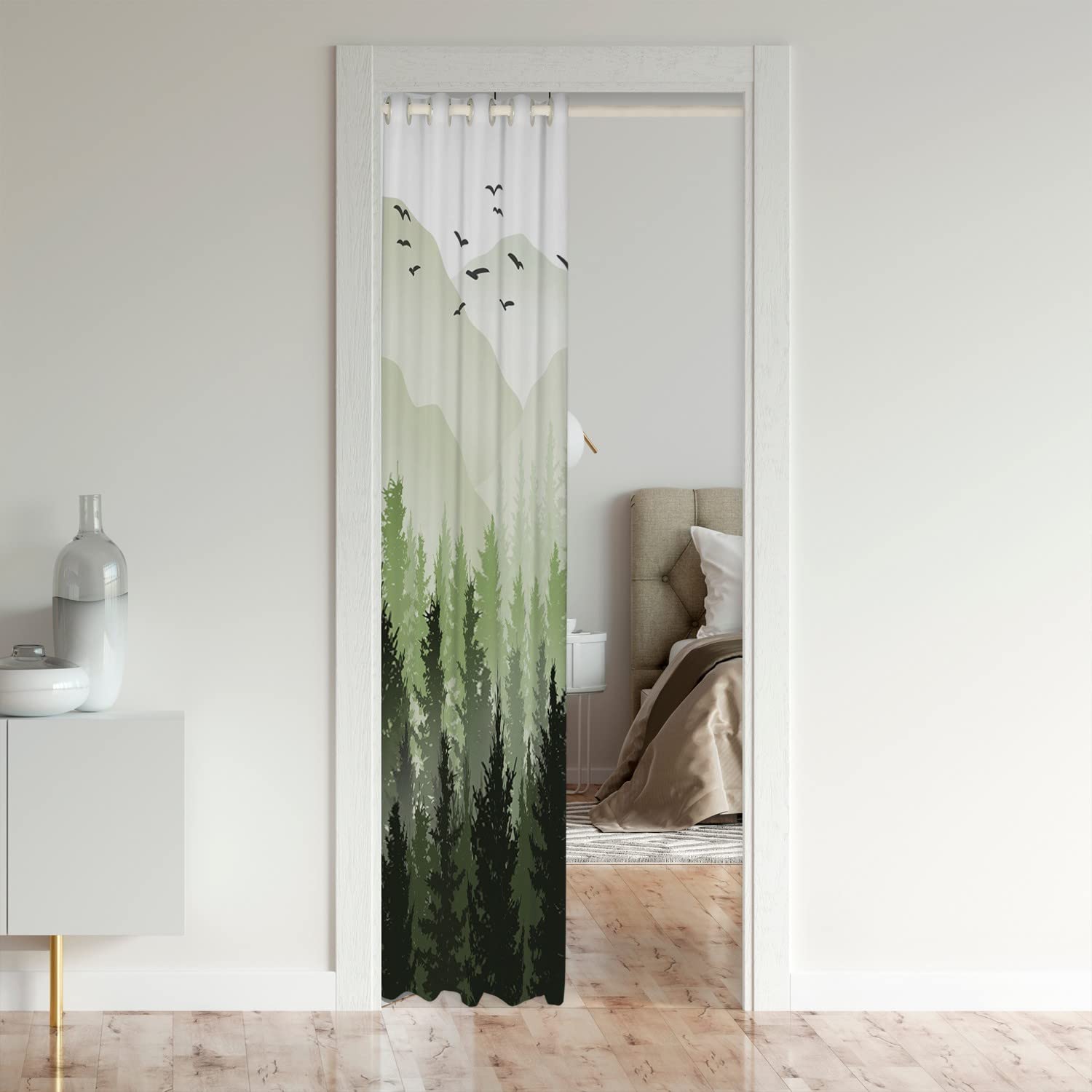 Loussiesd Mountain Door Curtain for Doorway Privacy Wild Nature Tree Closet Door Cover Curtain for Bedroom Living Room Green Natural Window Treatments 150x203cm 1 Panel - Image 3