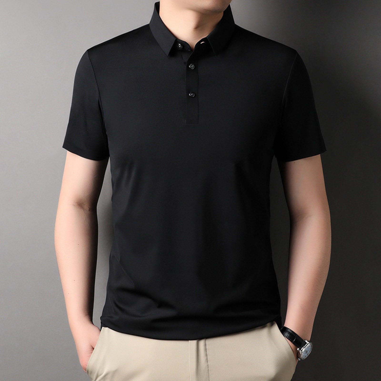 Moda Casual - Abbigliamento Estivo Sottile Streetwear Polo Nera Magliette Camicie da Lavoro Traspiranti con 3 Bottoni per Camicia da Uomo Quick Dry Casual Work Golf