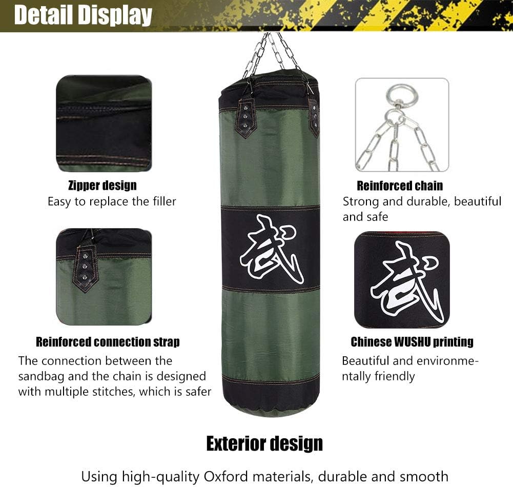 Pouching Bag, Empty Chain Hollow Hanging Heavy Bag Taekwondo 3+1 Boxing Training Fitness Pouch Sand Bag (Green-1.2m)