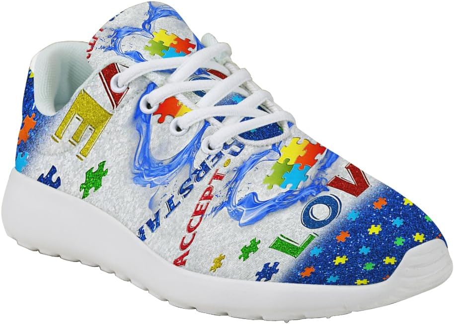 Autism Awareness Shoes for Women Men Trail Running Casual Fashion Sneakers Slip-on Tennis Shoes