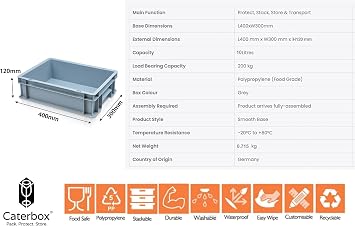 Heavy Duty Plastic Stacking Industrial Euro Storage Container (10 Litre - 400x300x120(H) mm)