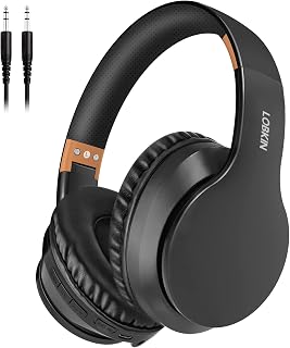 LOBKIN Wireless Headphones Over Ear Bluetooth 5.3, Wireless Headphones with Microphone, Foldable bluetooth Headphones with 3.5mm Aux Jack Audio input, HiFi Stereo Sound for Phones/PC | Black Orange