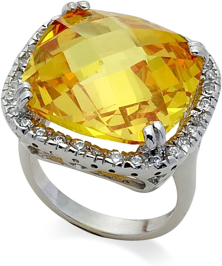 Lauren Lee Sterling Silver 'Topaz' Colour Cubic Zirconia And Clear Colour Cubic Zirconia Ring
