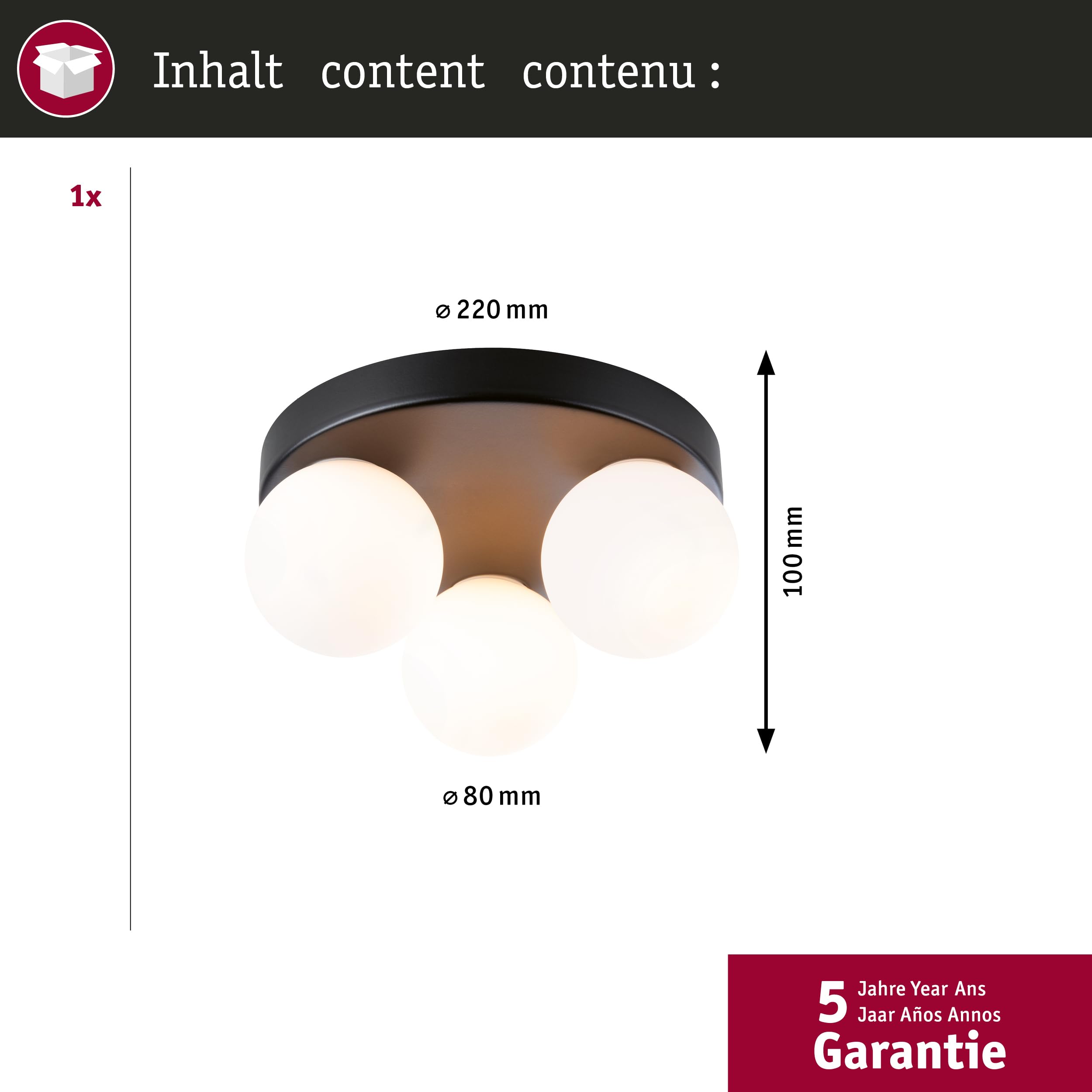 Paulmann 71069 Plafonnier Selection Bathroom Gove IP44 G9 230V max. 3x20W gradable Noir mat, Satin luminaire de salle de bain