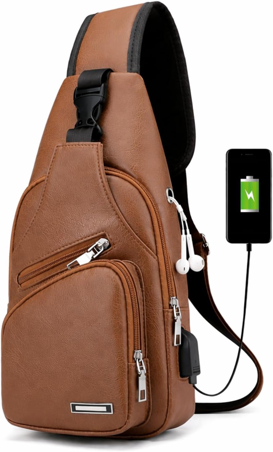 Crossbody Sling Bag for Women & Men, Sling Backpack with Earphone Port, Lightweight Shoulder Chest Bag for Hiking, Travel
