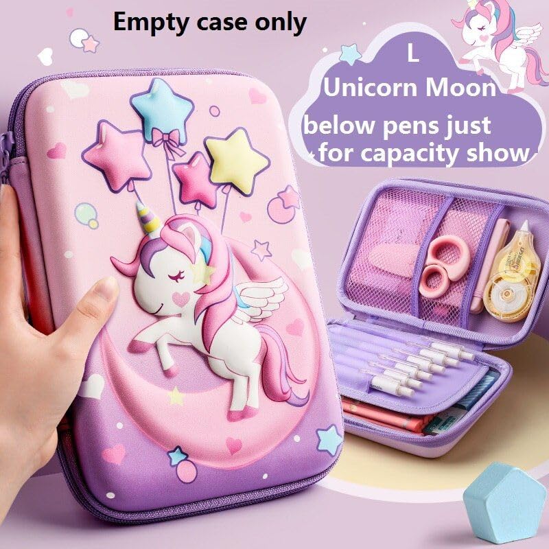 Image of Unicorn Pencil Case, Pink Purple Hard Shell Pencil Box with Compartments, Donut Design School Supplies Organizer
