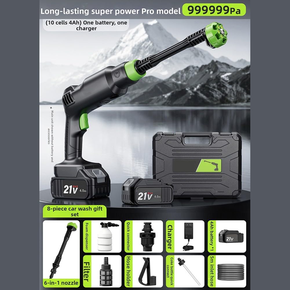 Idropulitrice wireless, rondella portatile per auto, pistola ad acqua ad alta potenza, macchina per la pulizia ricaricabile con ugelli per casa e giardino