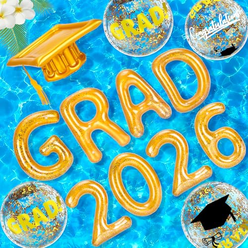 Flotteurs de piscine diplôme 2026 grand format avec ballon de plage et décoration de fête