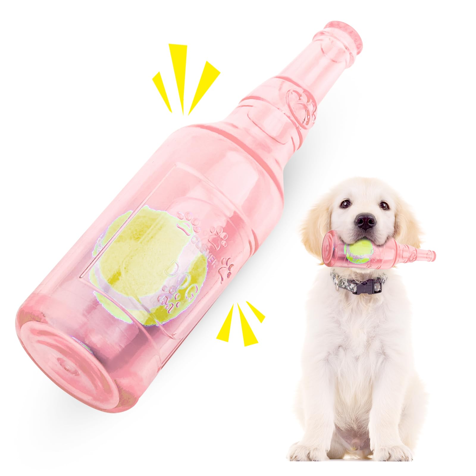 Jouet pour Chien en Bouteille de Caoutchouc, Jouets Interactif à Qui Couinement pour Chiot, Résistant à la Morsure Jouet pour Les dent pour Jeux Petits et Moyens Chiens (Rose)