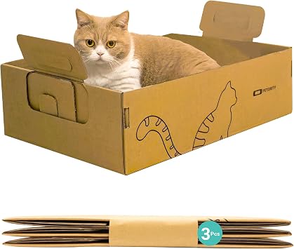 3-Pack Disposable Litter Boxes for Cats, Foldable Cardboard Cat Litter Box, Waterproof Coating, Portable for Travel17.2 x 12.2 x 5.3