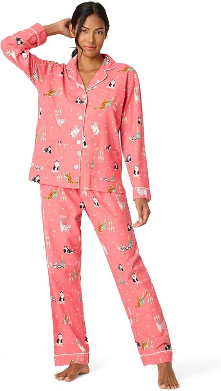 Pijama de manga larga de franela de algodón PJ Salvage para mujer, pantalón y diadema de 3 piezas