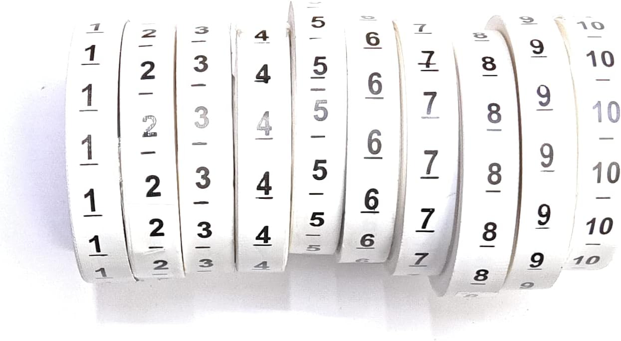 Taffeta Size Label (1, 2, 3, 4, 5, 6, 7, 8, 9, 10) [Pack of 1000 Labels] (White) Number Roll Tags for Clothing, Dresses, and Other Project
