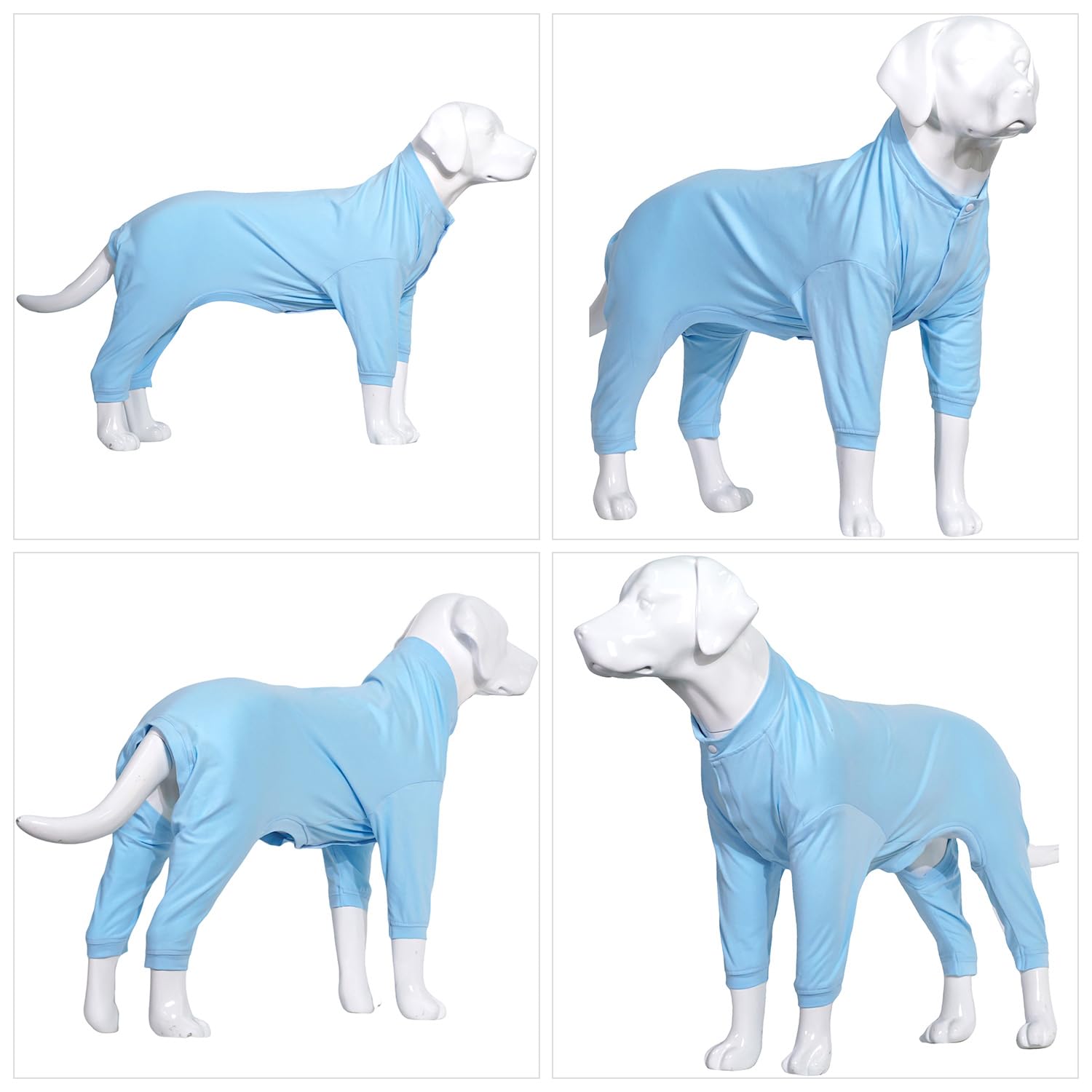 Lovelong Four Foot Dog Pajamas, Pure Cotton Dog Jumpsuit Onesies T-Shirt PJS Puppy Costume for Medium to Small Dogs Light Blue - Image 4