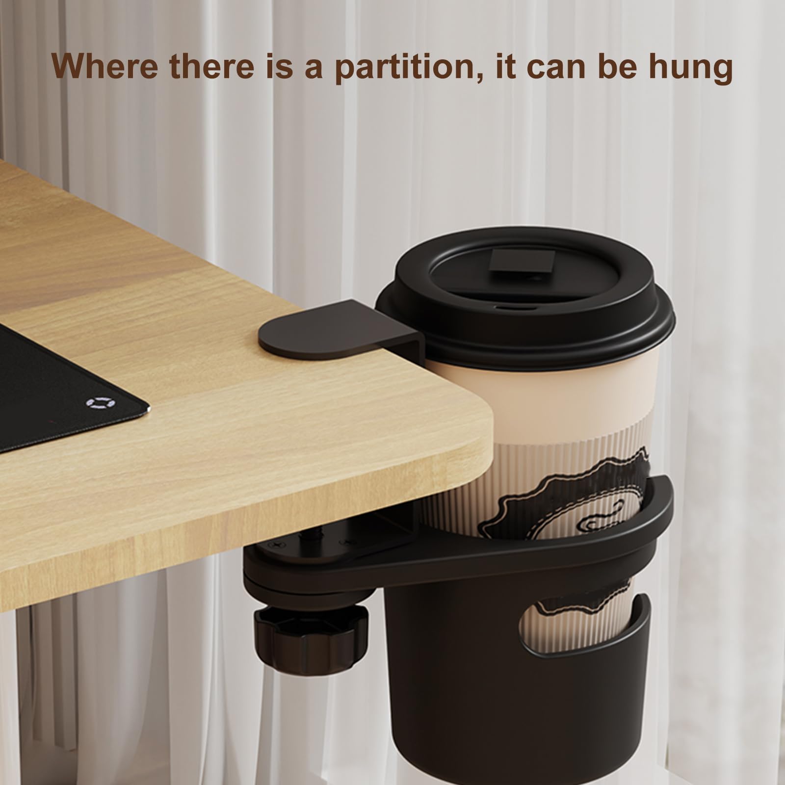 Verstellbare Getränkehalter für den Schreibtisch, für Kaffee und Wasser, zum Anklipsen, für den Tisch, Getränkehalter mit 360-Grad-Drehung, für den täglichen Gebrauch