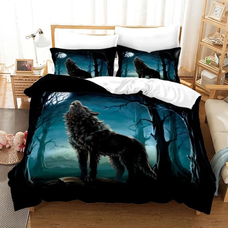 Funda nórdica de lobo crea un dormitorio de selva infantil