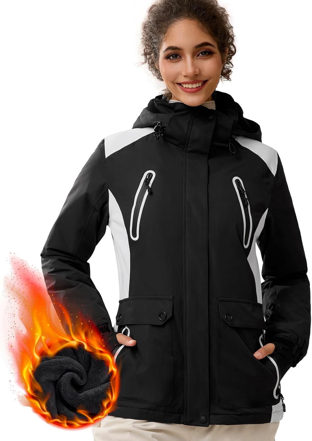 FREE SOLDIER Women's Waterproof Ski Snow Jacket Warm Fleece Lined Winter Rain Jacket with Hood Fully Taped Seams