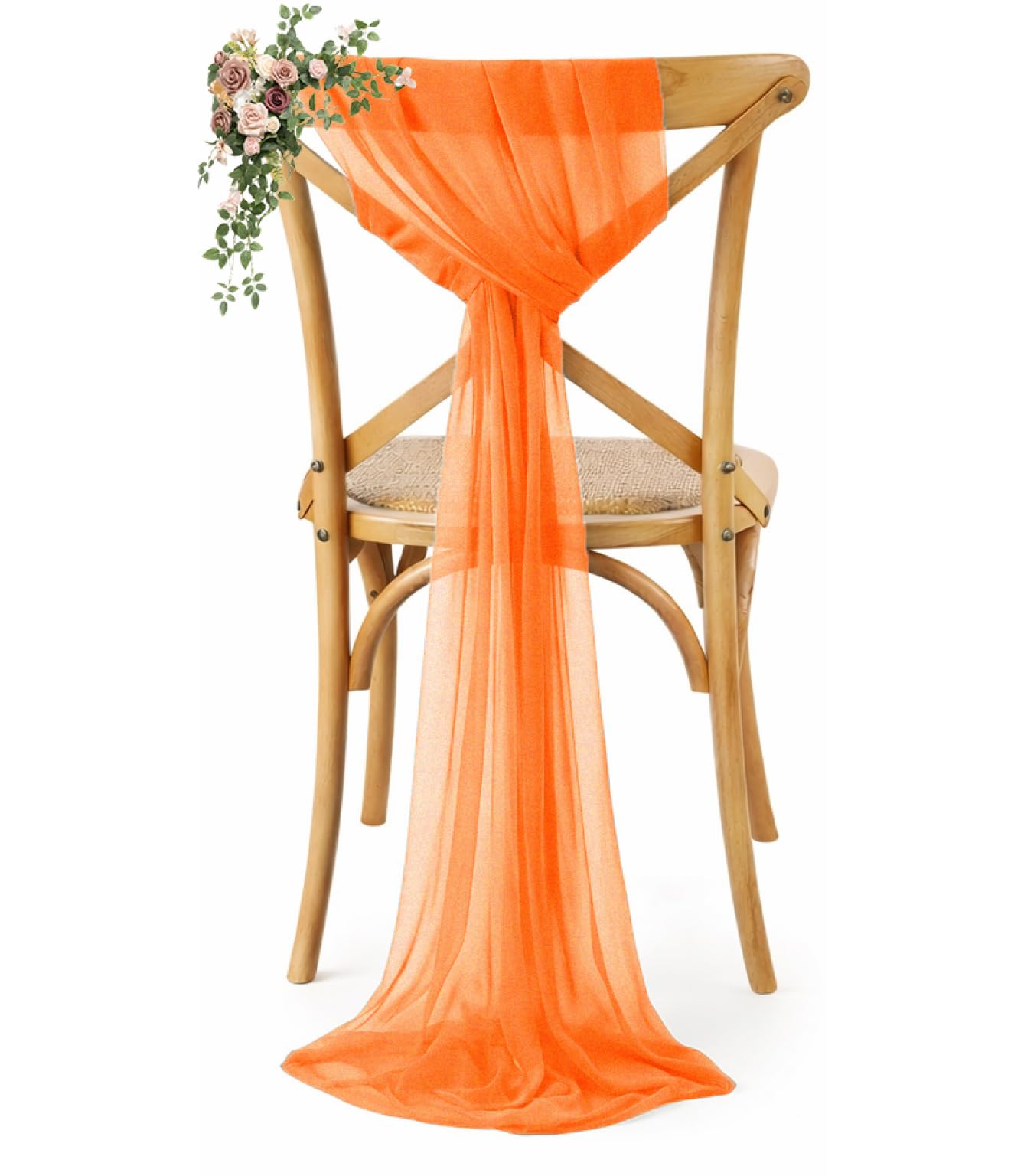 VDS Pack of 250, Orange, Sheer Chiffon Chair Sashes Bows Chair Cover Back Tie Ribbon for Wedding Birthday Baby Shower Engagement Ceremony Event Party Banquet Restaurant Dining Chair Decoration