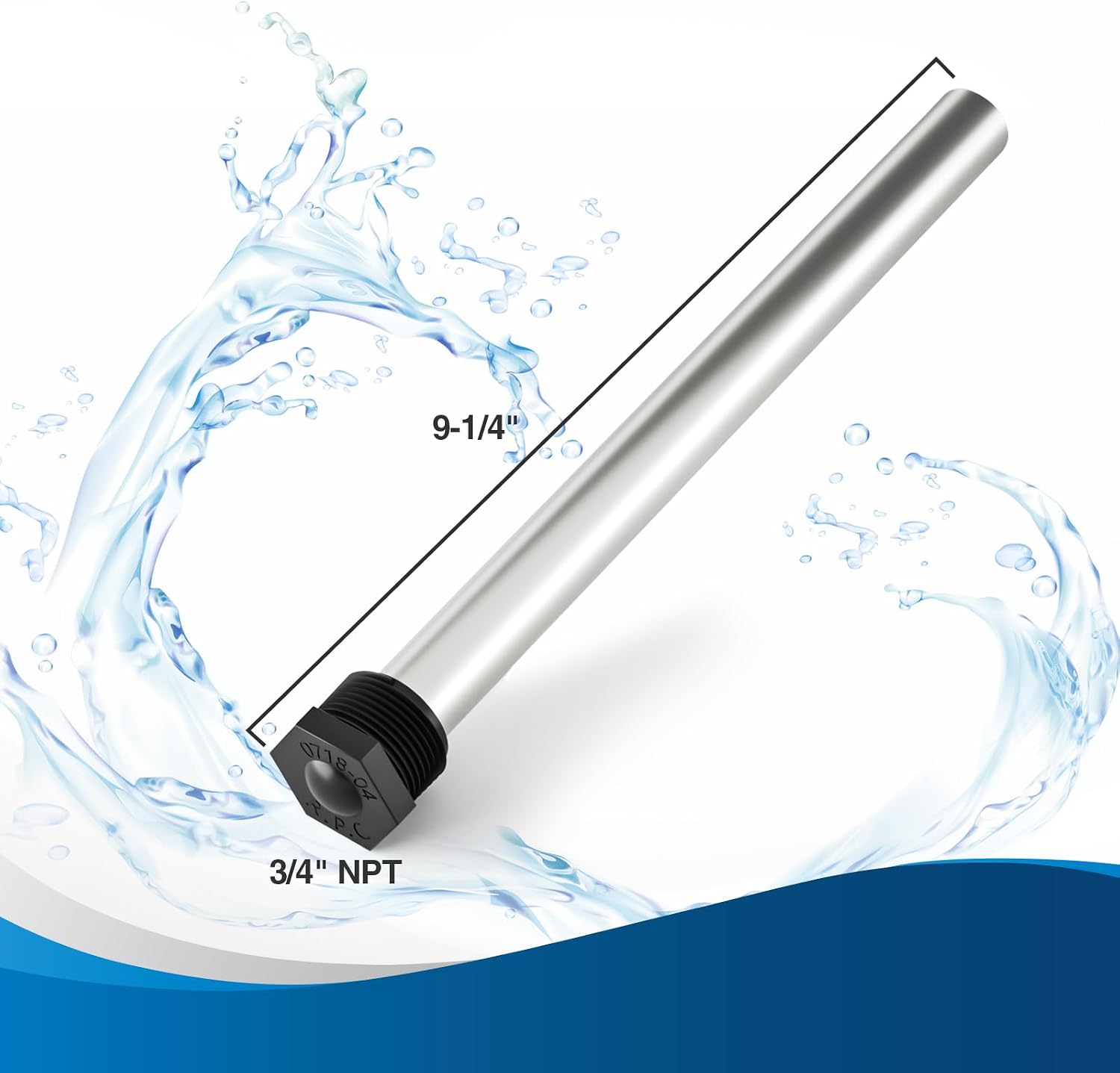 RVGUARD Anode Rod for RV Water Heater, 9-1/4" Magnesium Anode Rod with 3/4" NPT Thread fitting for most of RV Water Heater, 2 Pack, coming with PTFE Tape