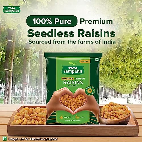 Image of Tata Sampann Pure Raisins Seedless /Kishmish, 500g, Source Of Potassium, Premium Dry Fruits, Green Raisins (Pack of 3)