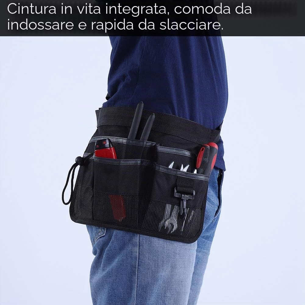 Garosa Cintura Portautensili da Giardinaggio Regolabile con 6 Tasche, Tessuto Oxford 600D, Nero, 34x24 cm, Impermeabile e Resistente