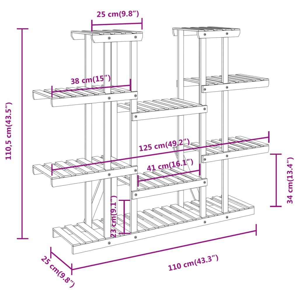 vidaXL Soporte para Flores Madera Maciza de Abeto 110x25x110,5 cm, Soporte para Plantas, Soporte para Flores de Madera, Soporte de Plantas de Exterior