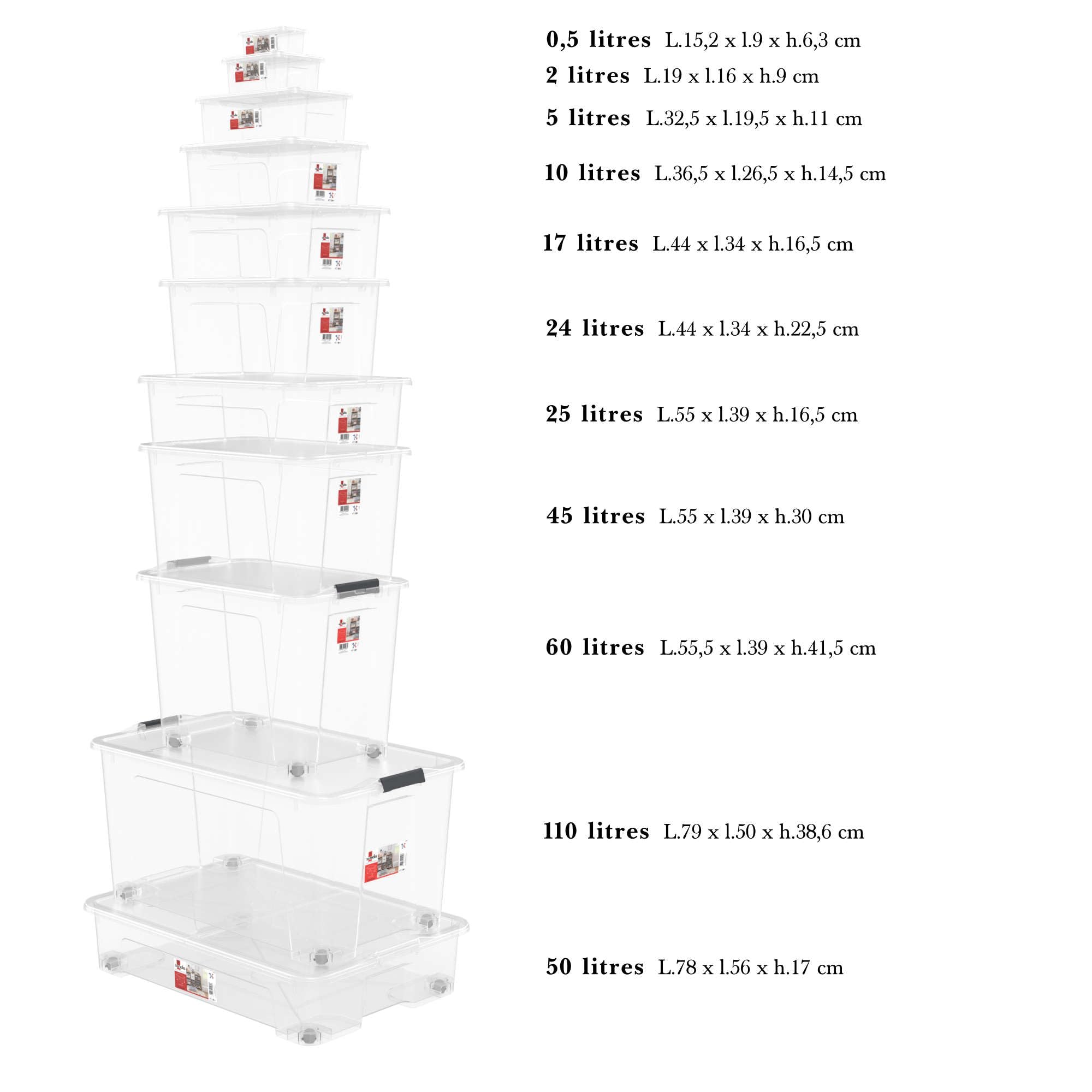 SUNDIS View Box, 10 scatole portaoggetti 10L, con coperchio, impilabile | Plastica trasparente, ideale per riporre gli oggetti negli armadi, in ufficio, in lavanderia o in bagno