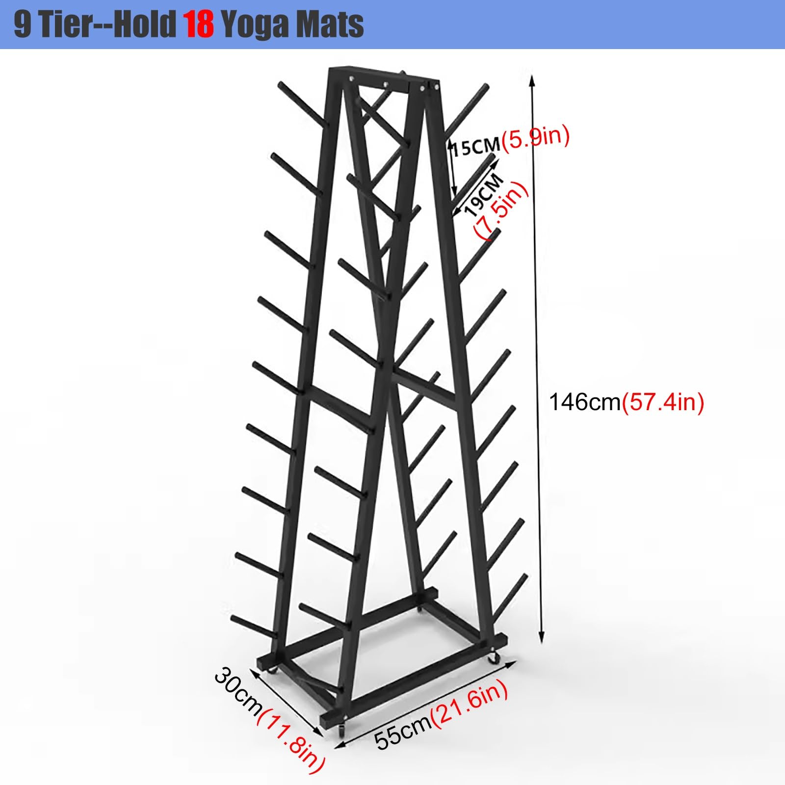 Support de tapis de yoga pour salle de gym à domicile, étagère pour tapis d'exercice avec roues rotatives à 360° – Organiseur de rangement à 5 niveaux avec rouleaux en mousse double Support de tapis de yoga pour salle de gym à domicile, étagère pour tapis d'exercice avec roues rotatives à 360° – Organiseur de rangement à 5 niveaux avec rouleaux en mousse double