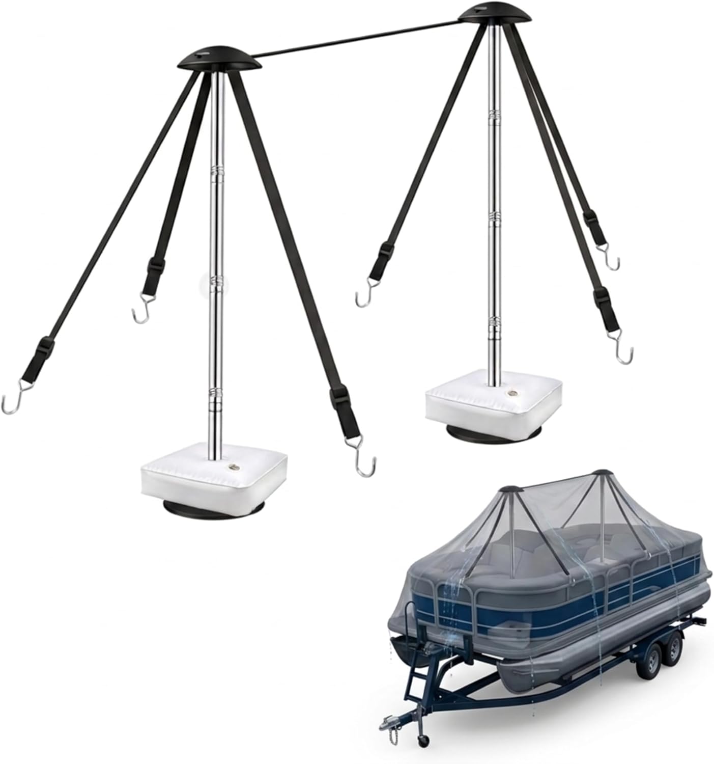 Pontoon Boat Cover Support Support System,Adjustable Boat Cover Support Poles with Straps & Weight Bags,2 Pack Stainless Steel Rotary Installation Poles for Pontoon,Jon, Bass & V-Hull Boats