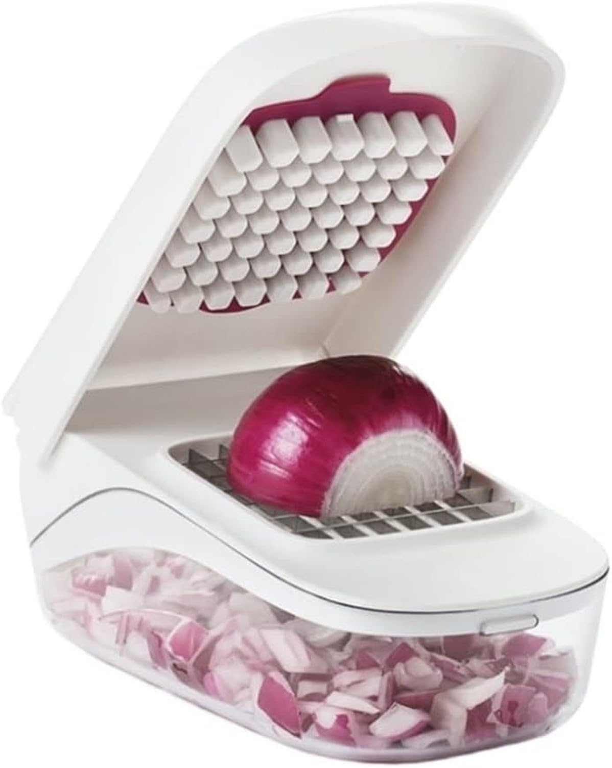 KGAIXN Manual Garlic Press Crusher Tool, Vegetable and Fruit Cutter Chopper Slicer for Onion Ginger, Anti-Clog Stainless Steel Garlic Mincer No Mess, White, 20 * 12.5 * 10cm