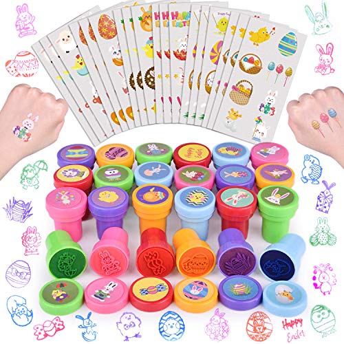 FUN LITTLE TOYS 168 Pieces Stamps for Kids, Assorted Stamps and Stickers for Kids Easter Party Favors, Easter Basket Stuffers and Easter Egg fillers
