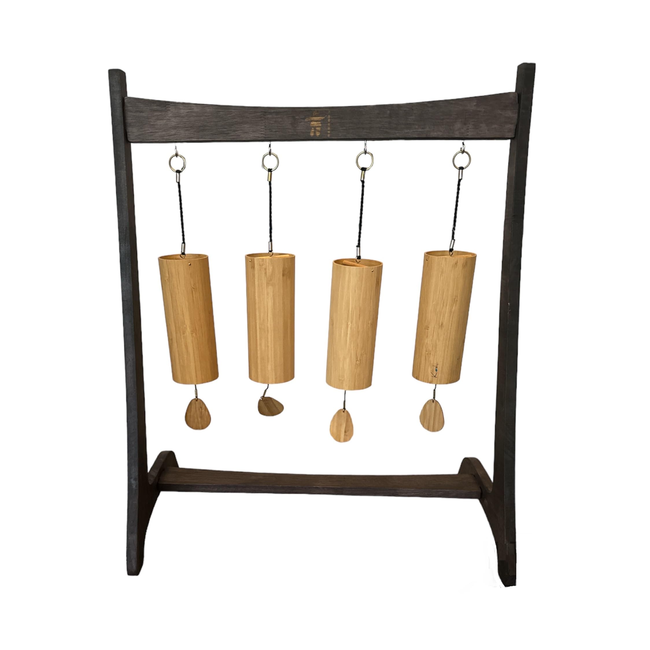 INUK Premium Windspielständer aus Holz - Display für Koshi Chimes - Elegante Indoor Decor Halterung - 4 Haken - Dunkles Holz