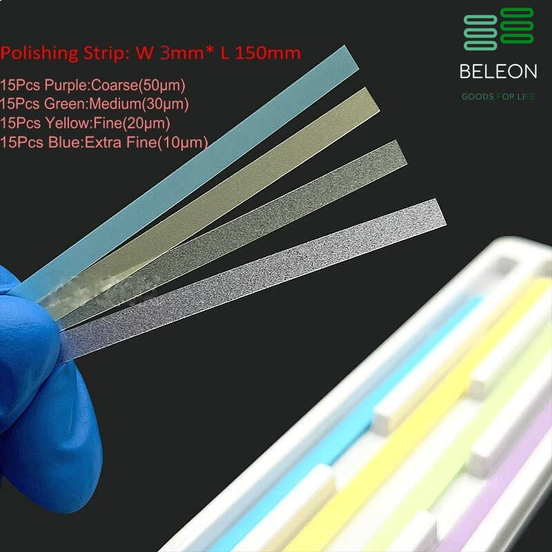 beleon dental polishing strips - universal kit 60pcs 3mm x 150mm - tooth polisher dental file for teeth sanding abrasive strip oral care cleaning tool
