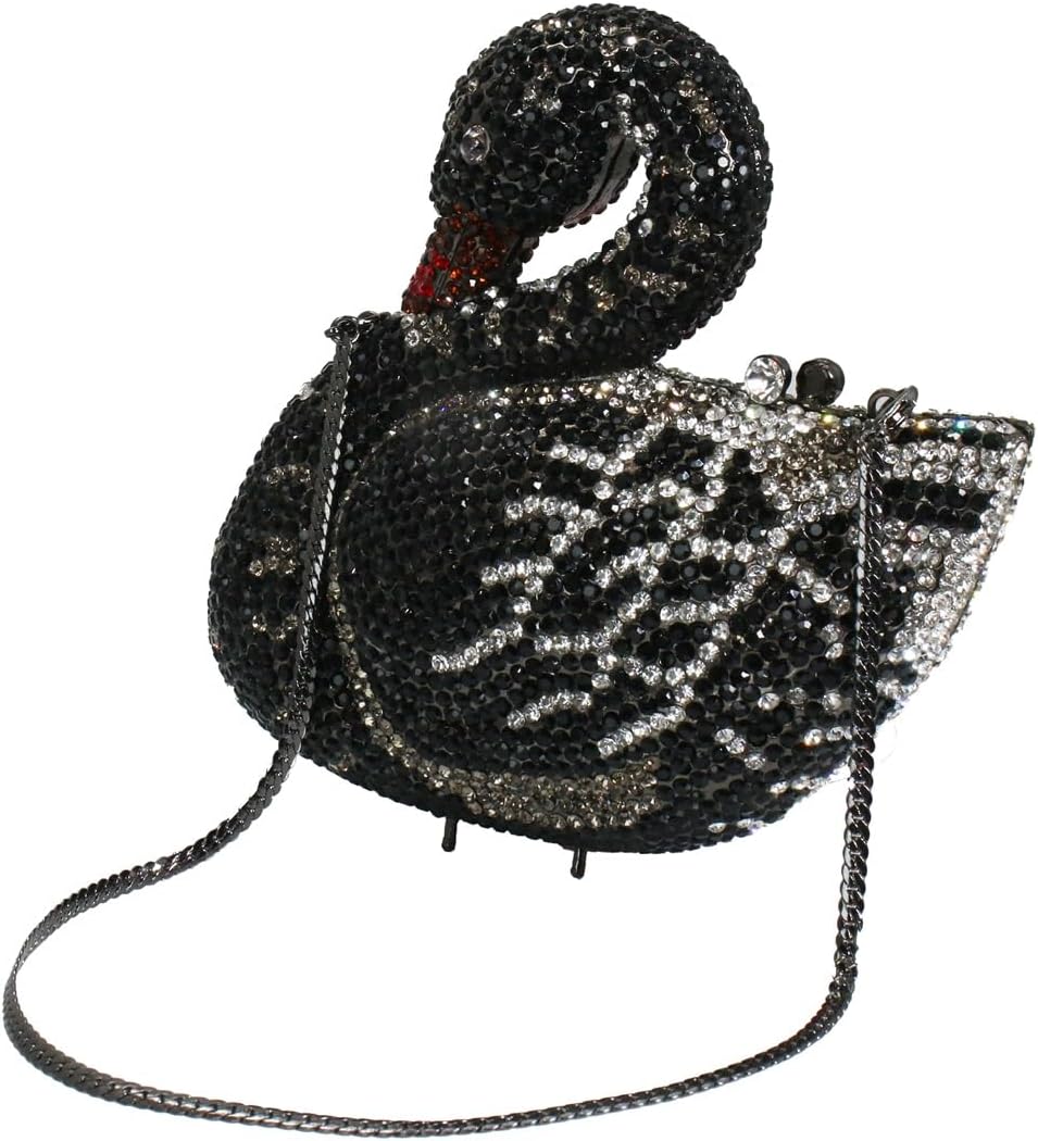 Women Luxury Swan Rhinestone Evening Clutch Elegant Crystal Purse Bridal Wedding Handbag for Prom Cocktail Party