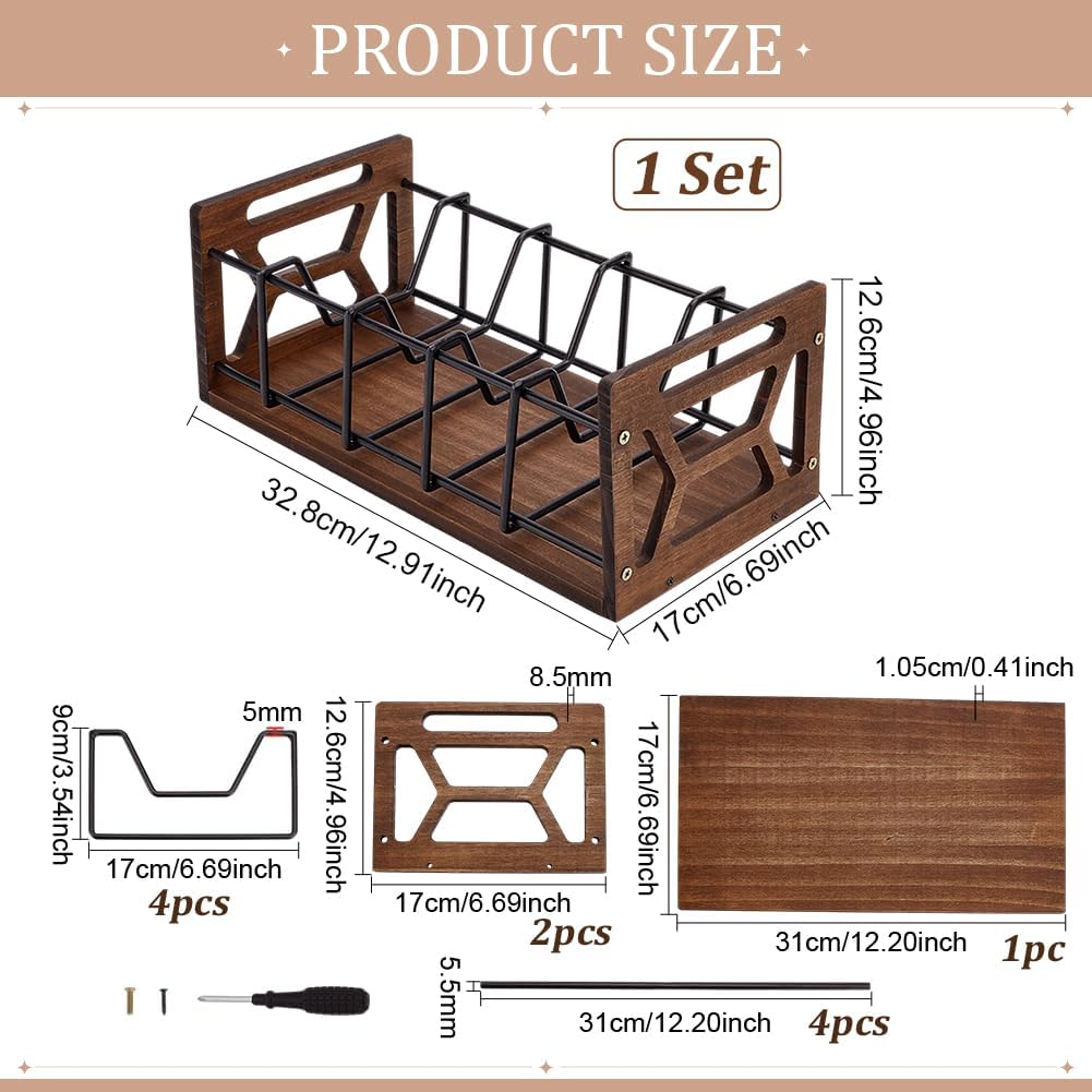 PH PandaHall 5-Slot CD Storage Holder CD Organizer Shelf Desktop DVD Display Stand Wood Movie Cases Rack Rustic Cassette Tape Storage Box with Handles for Home Office Collectibles Music Enthusiasts