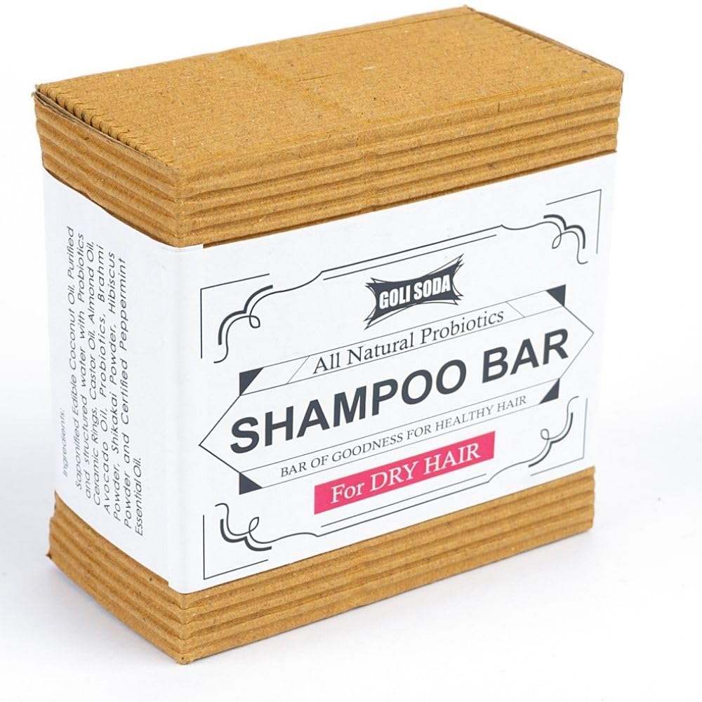 Goli Soda All Natural Probiotics Shampoo Bar for Dry Hair – A Mild Everyday Shampoo for Frizzy and Dry Hair with Natural & Sulphate-Free Ingredients for Deep Moisturization.
